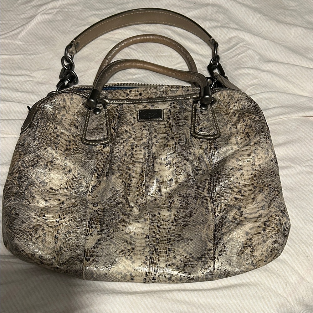 Coach Snakeskin Shoulder Bag in Gray and Cream